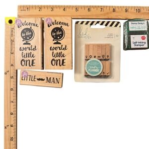 Wood Mounted Rubber Stamp Lot Baby Shower Welcome Little Man Heidi Swapp Planner